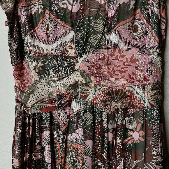 Ciebon Dress Maxi‎ Size L Jennsen Floral Metallic Stretchy Sleeveless Billowy - Picture 4 of 9